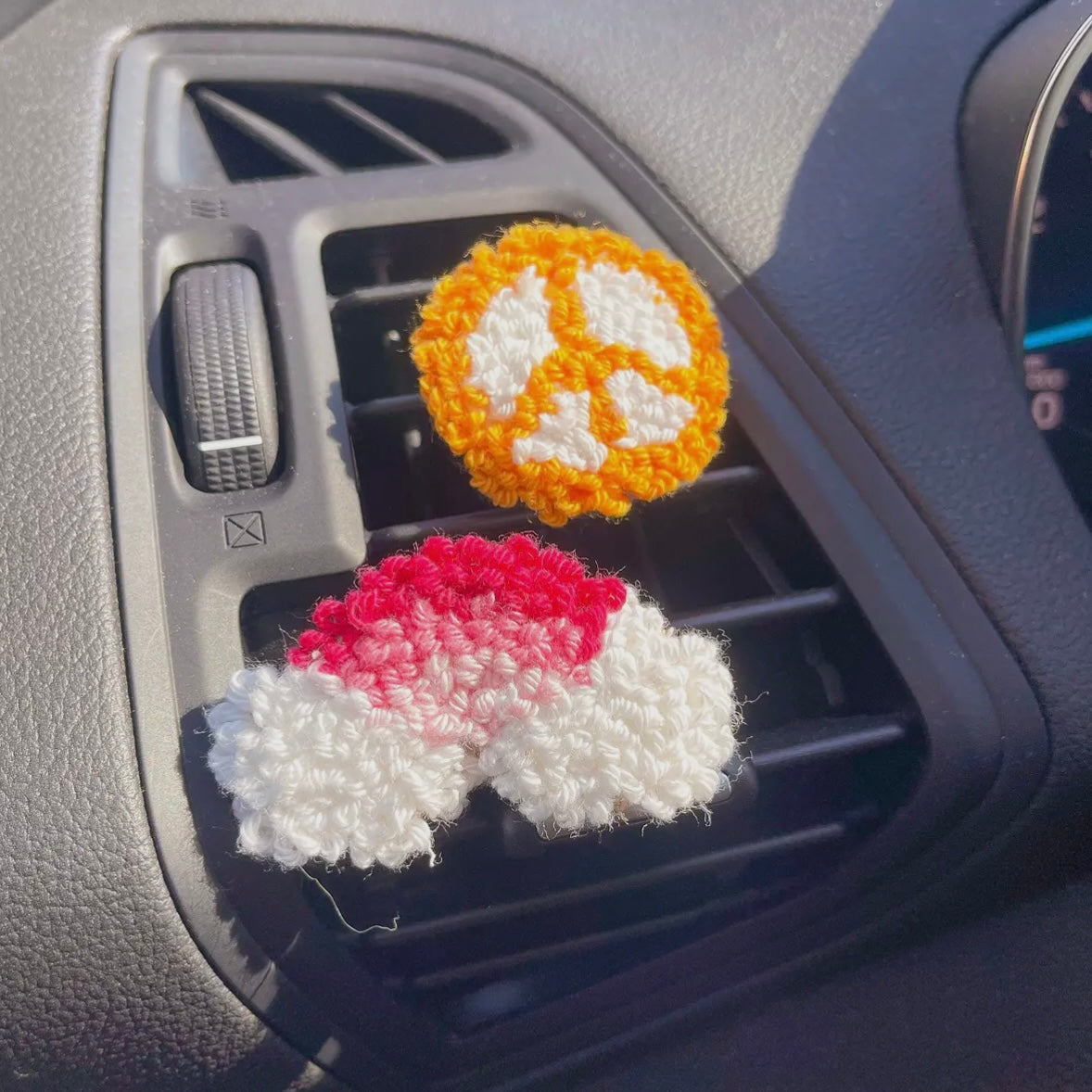 Strawberry Punch Needle Car Vent Charm