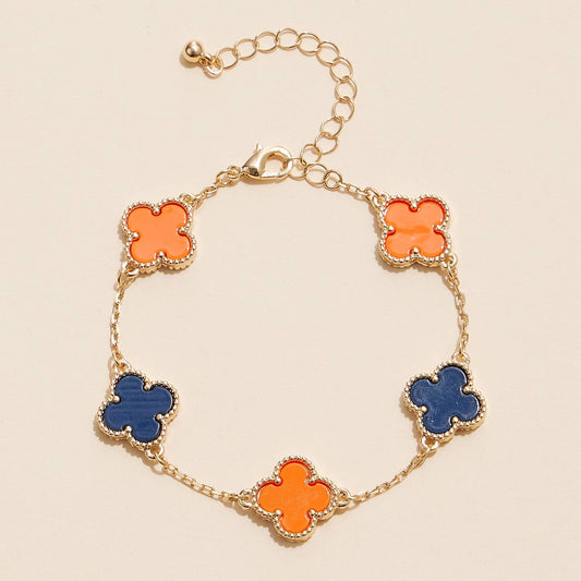 Orange & Navy Clover Charms Basic Bracelet