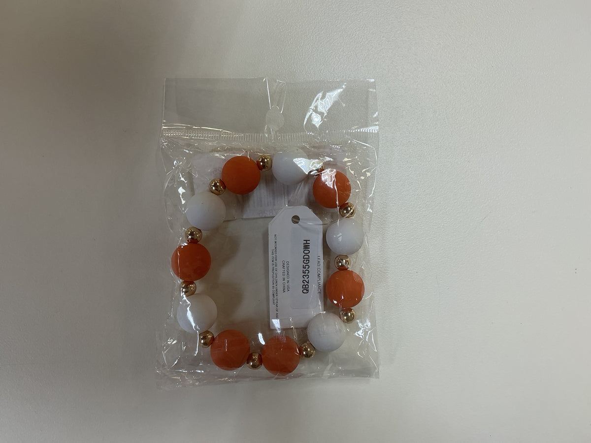 Orange & White Champion Ball Bead Stretch Bracelet