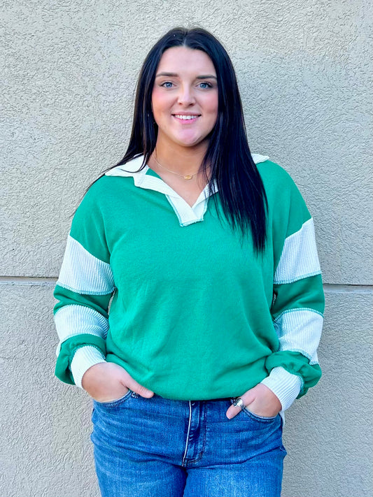 Boho Bliss Long Sleeve Top in Kelly Green