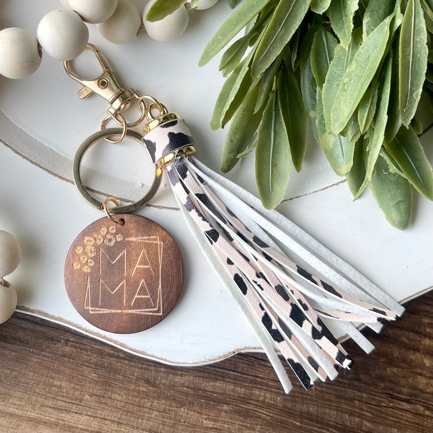 Mama Tassel Keychain - Pink Leopard