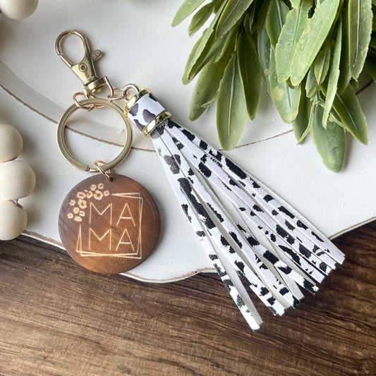 Mama Tassel Keychain - White Leopard