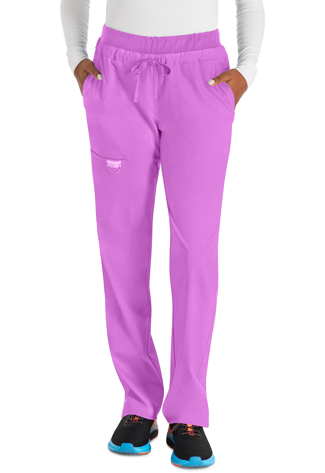 Cherokee Workwear Mid Rise Tapered Leg Drawstring Pant in Sweet Berry WW105 SVBB