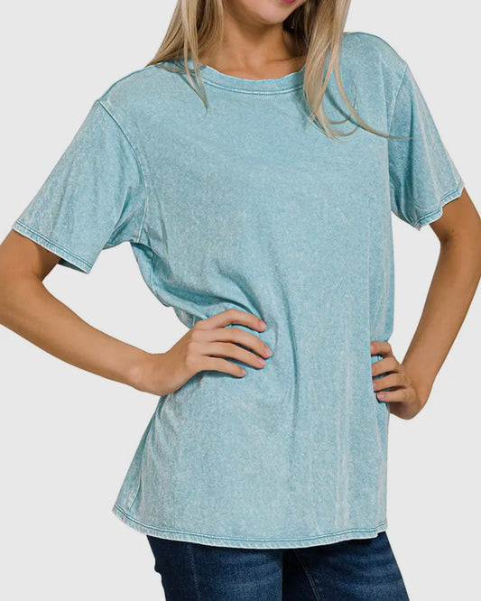 Dusty Teal Acid Washed Short Sleeve Tee