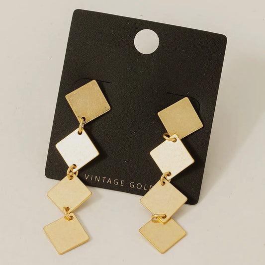 Gold Dipped Square Chain Dangle Earrings