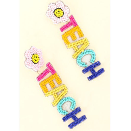 Teach Bead Embroidered Earrings