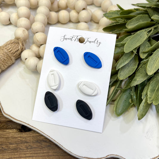 Blue & White Football Stud Earrings