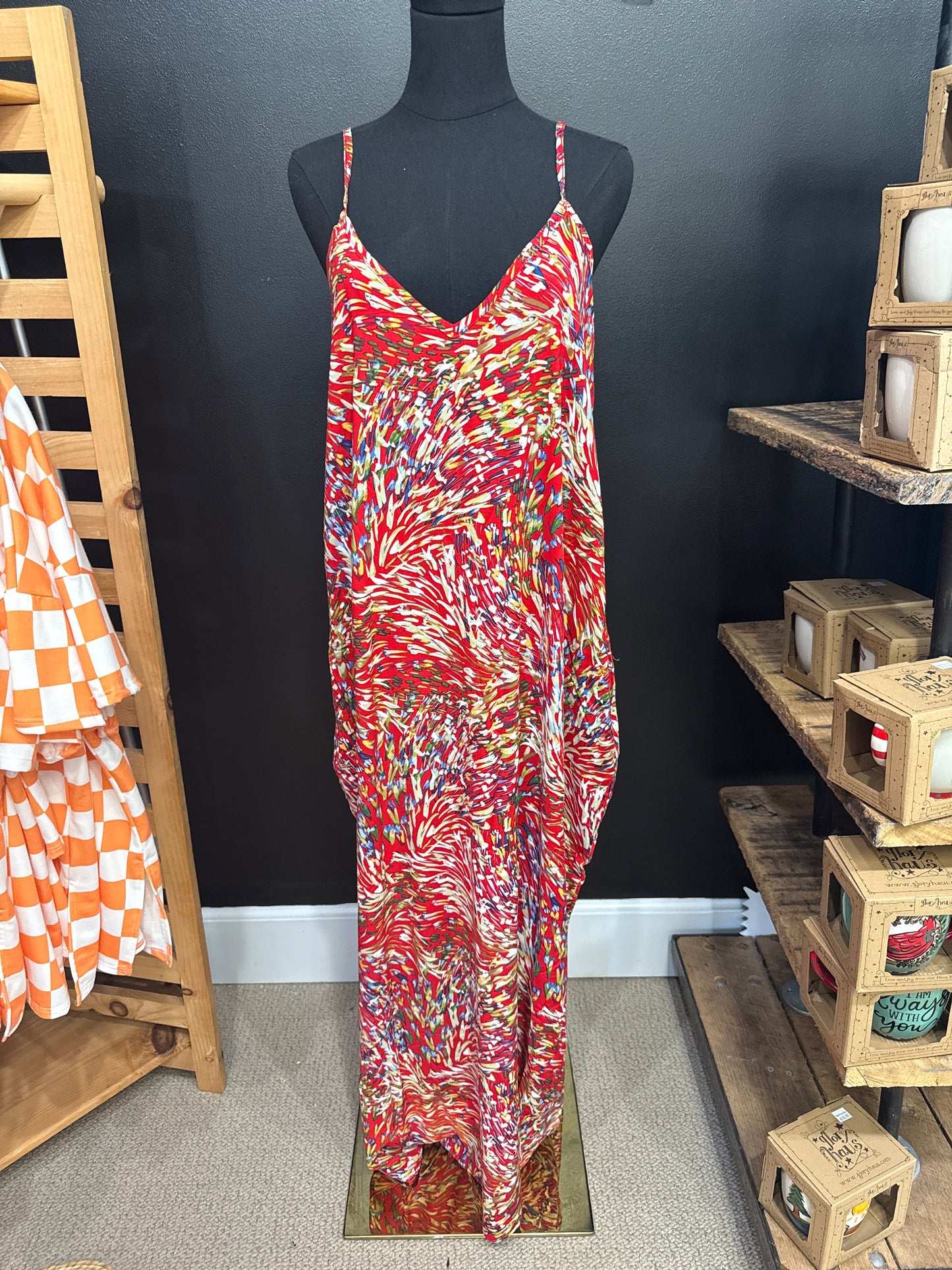 Red Floral Midi Dress