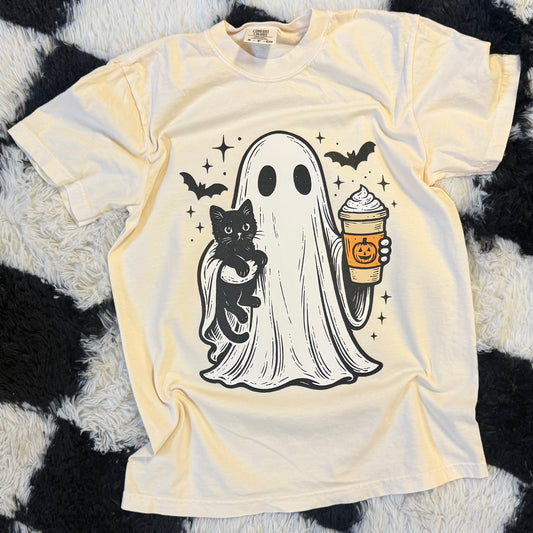 Halloween Ghost & Kitty Coffee Tee