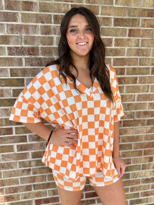 Orange and White Checkered Game Day 2 Piece Set