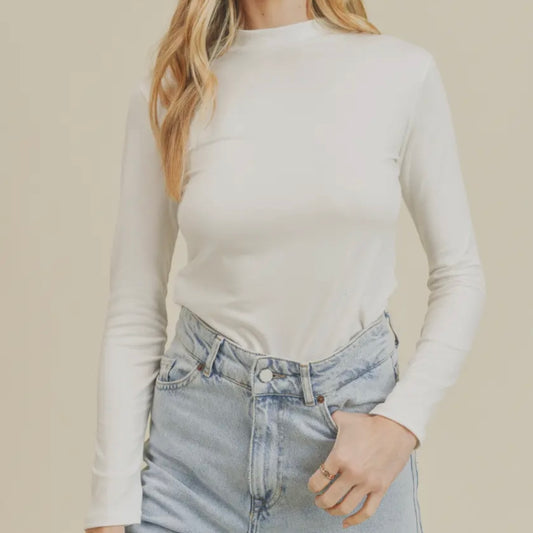 Ivory Mockneck Long Sleeve Basic Top