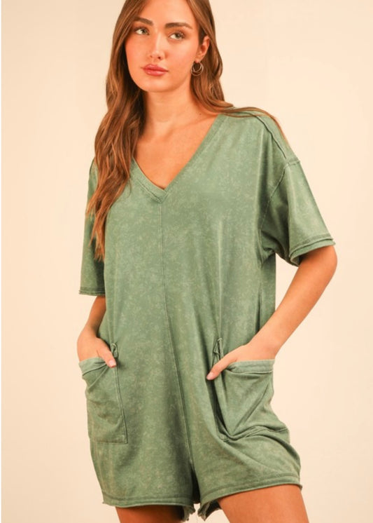 Sage Mineral Washed Oversized Romper