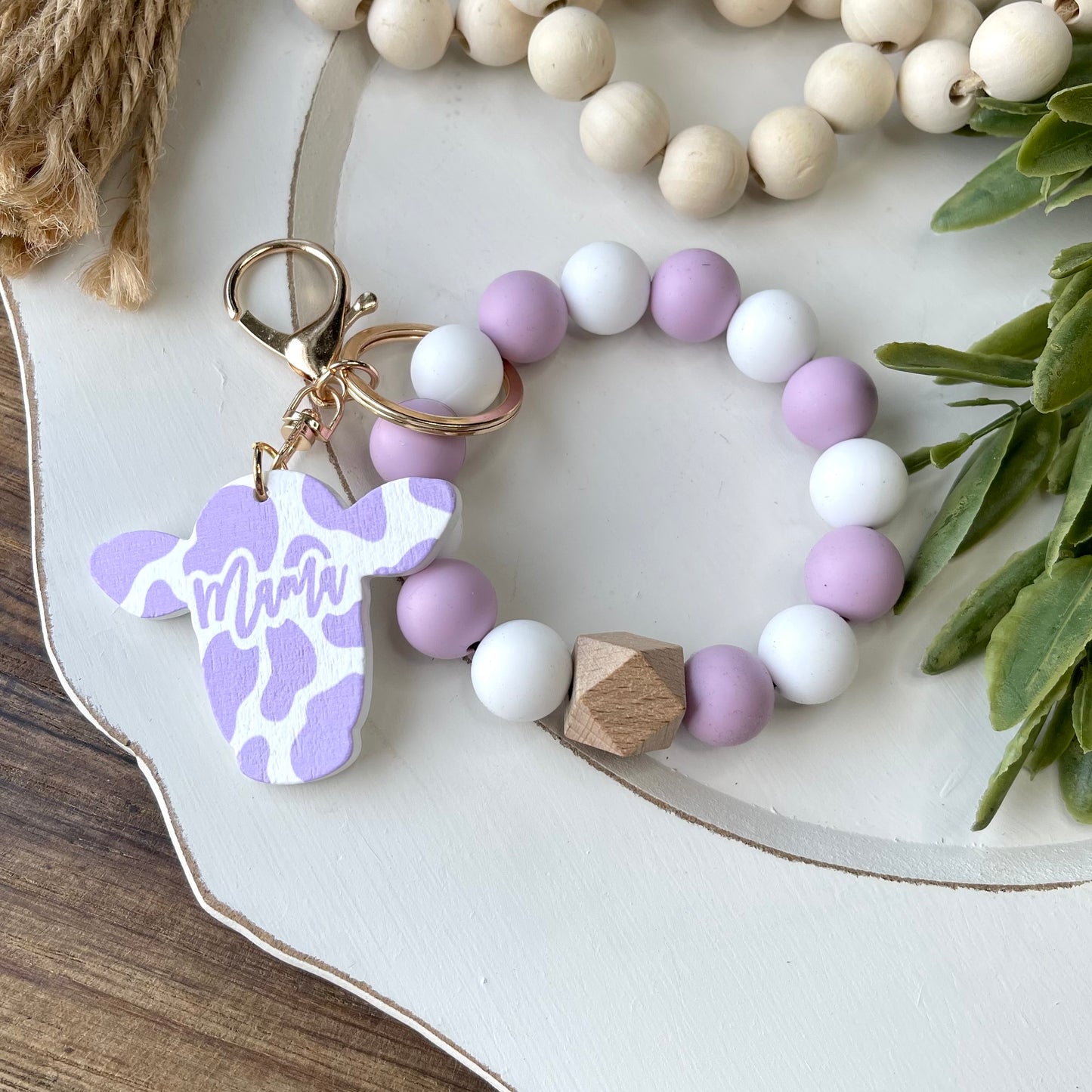 Mama Cow Silicone Beaded Keychain Wristlet - Purple