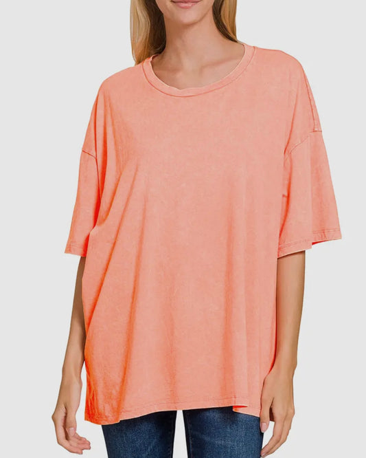 Coral Oversized Acid Washed Short Sleeve Tee