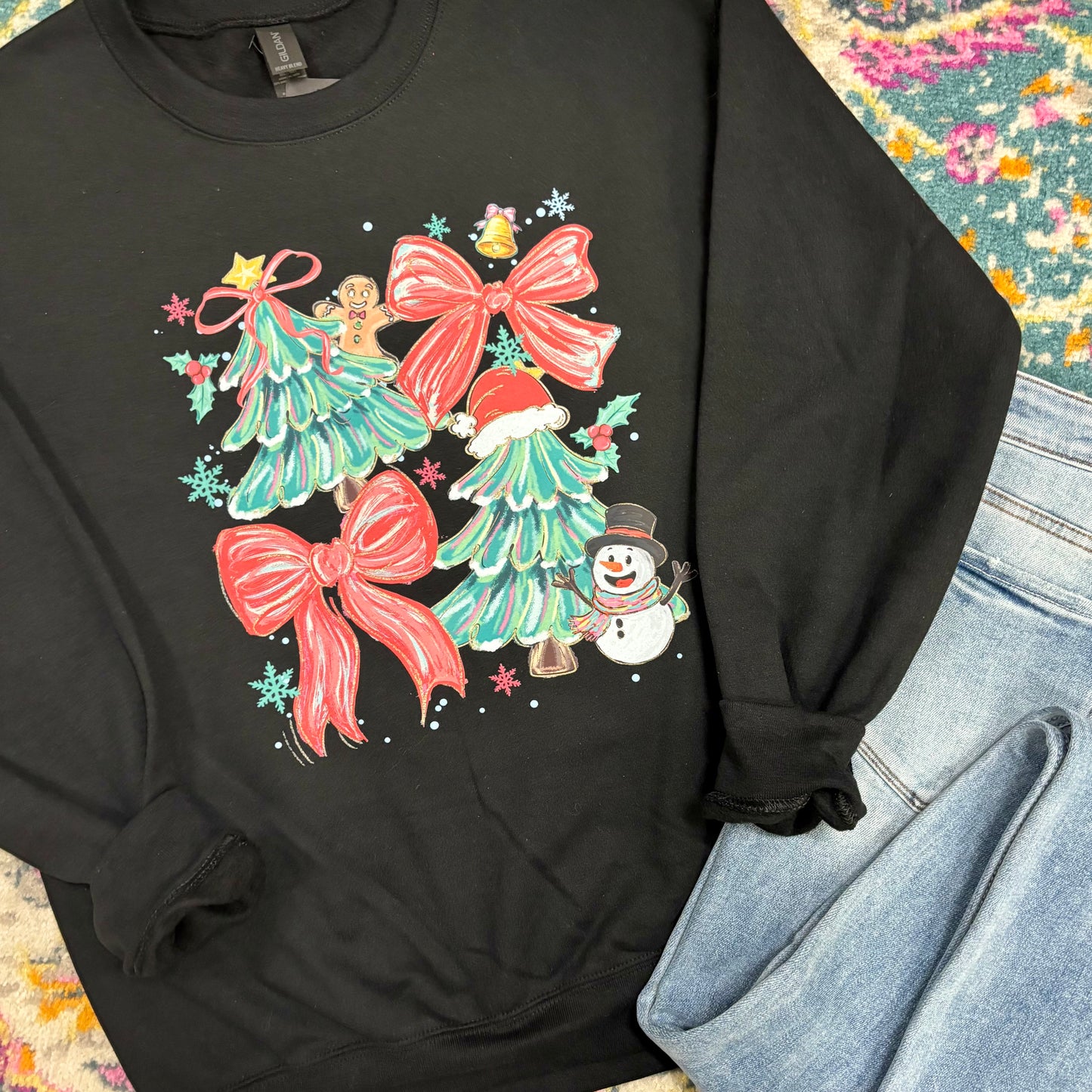 Christmas Trees with Bows Crewneck Pullover