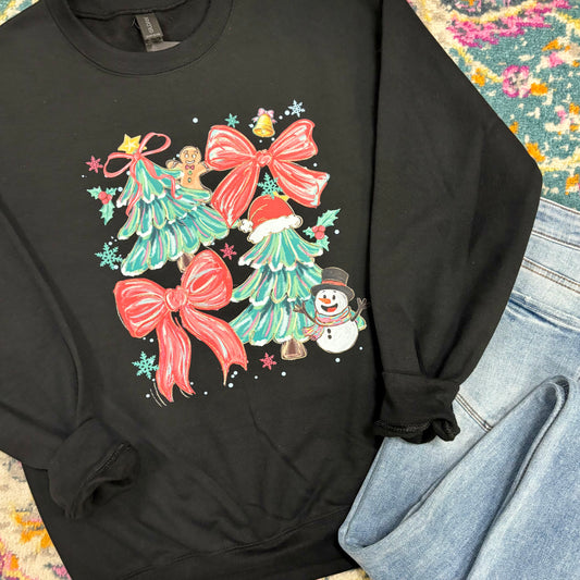 Christmas Trees with Bows Crewneck Pullover