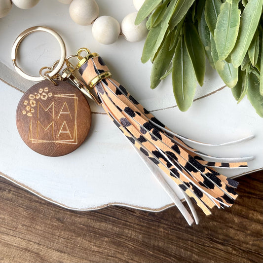 Mama Tassel Keychain - Yellow Leopard