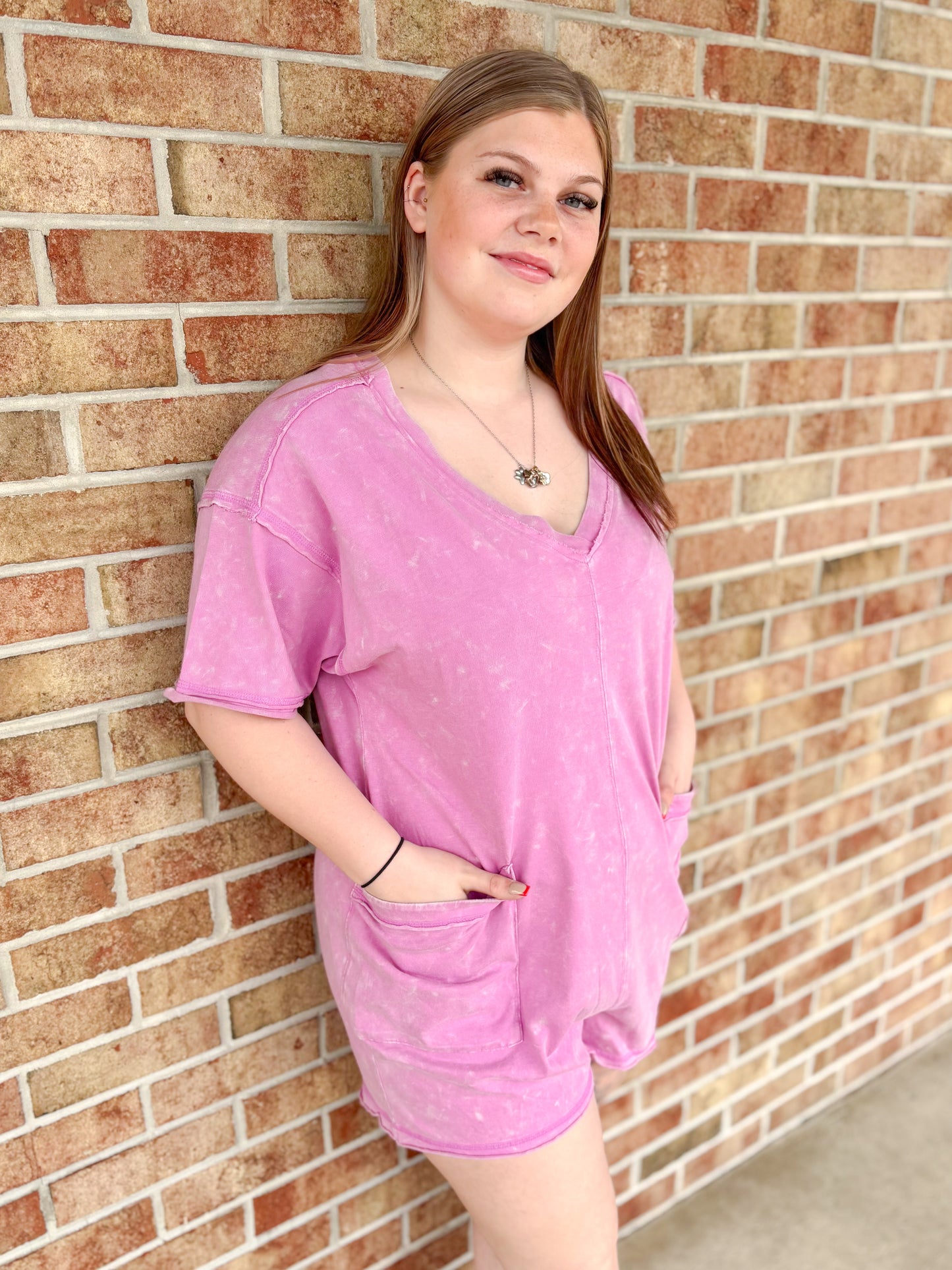 Orchid Mineral Washed Oversized Romper