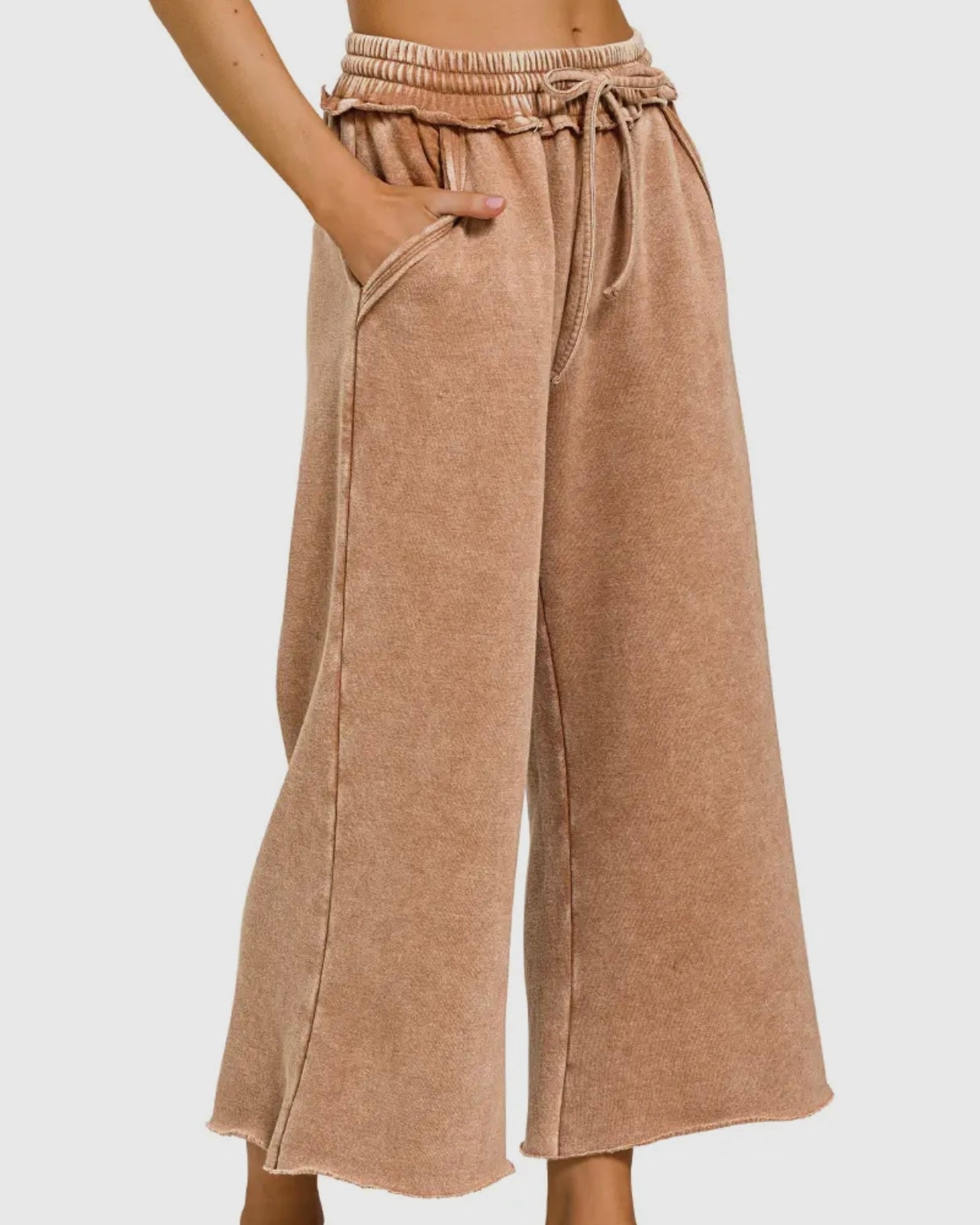 Rust Acid Wash Fleece Palazzo Sweatpants