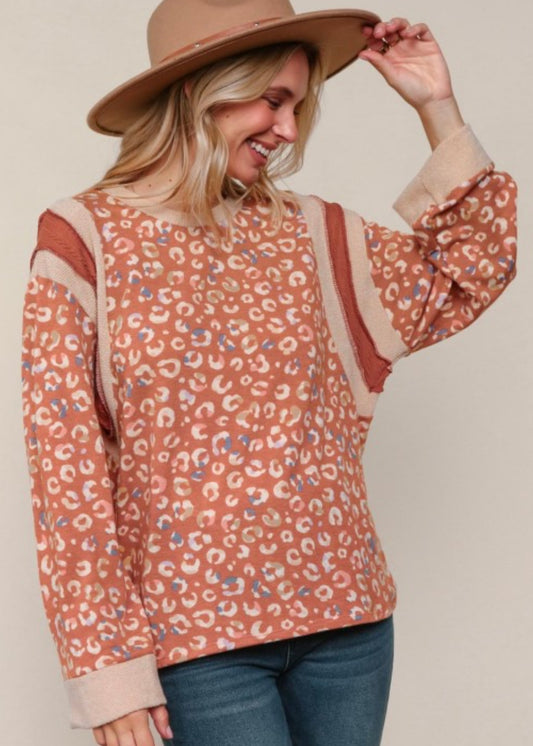 Oversized Rust Leopard Knit Top