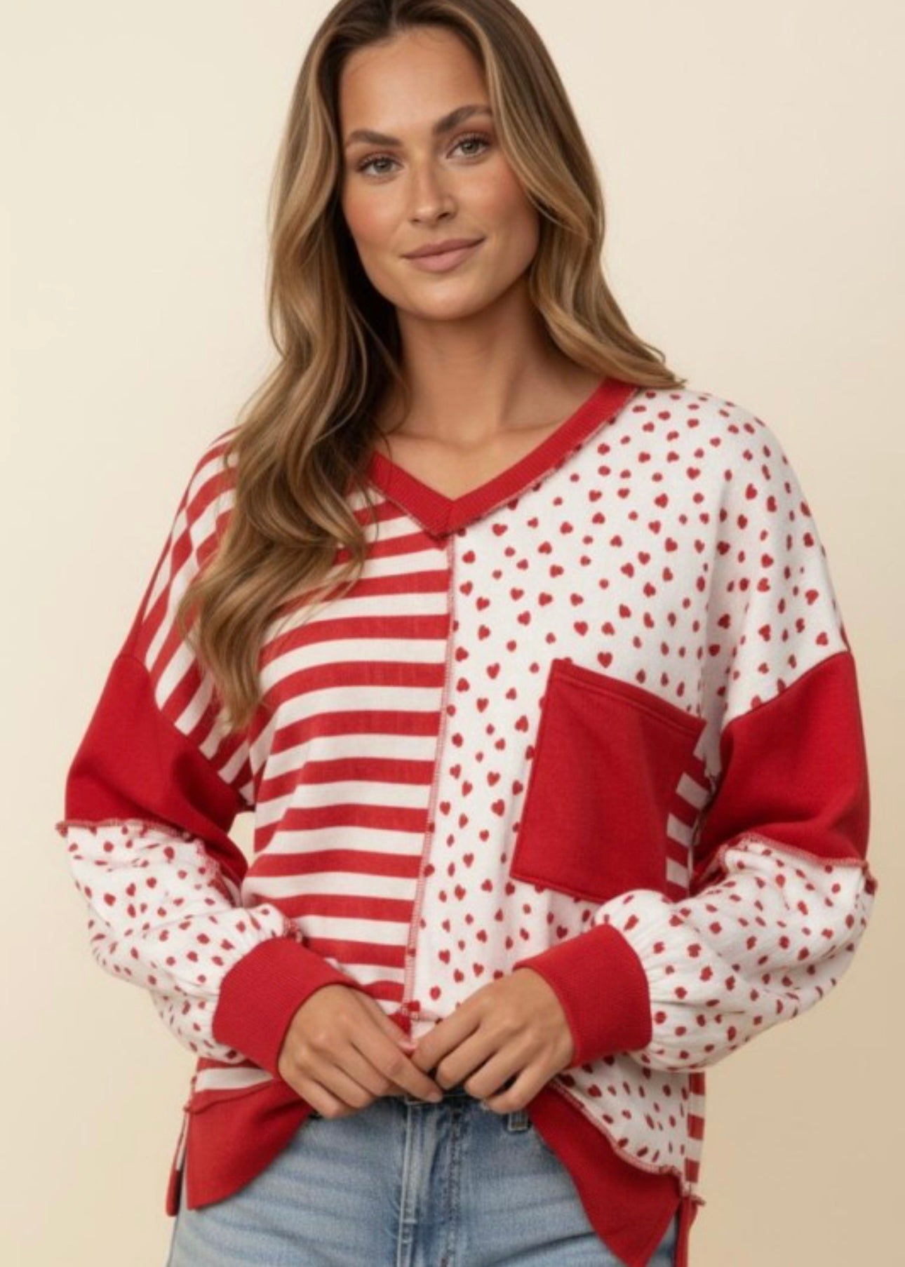 Love Struck Stripes & Hearts Color Block Top
