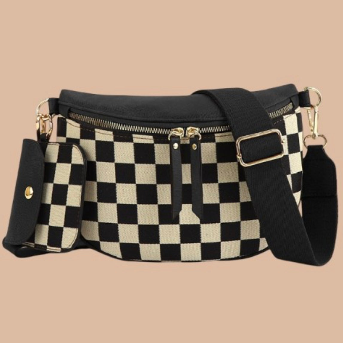 Checkered Black Duo Crossbody Sling Bag & Wallet