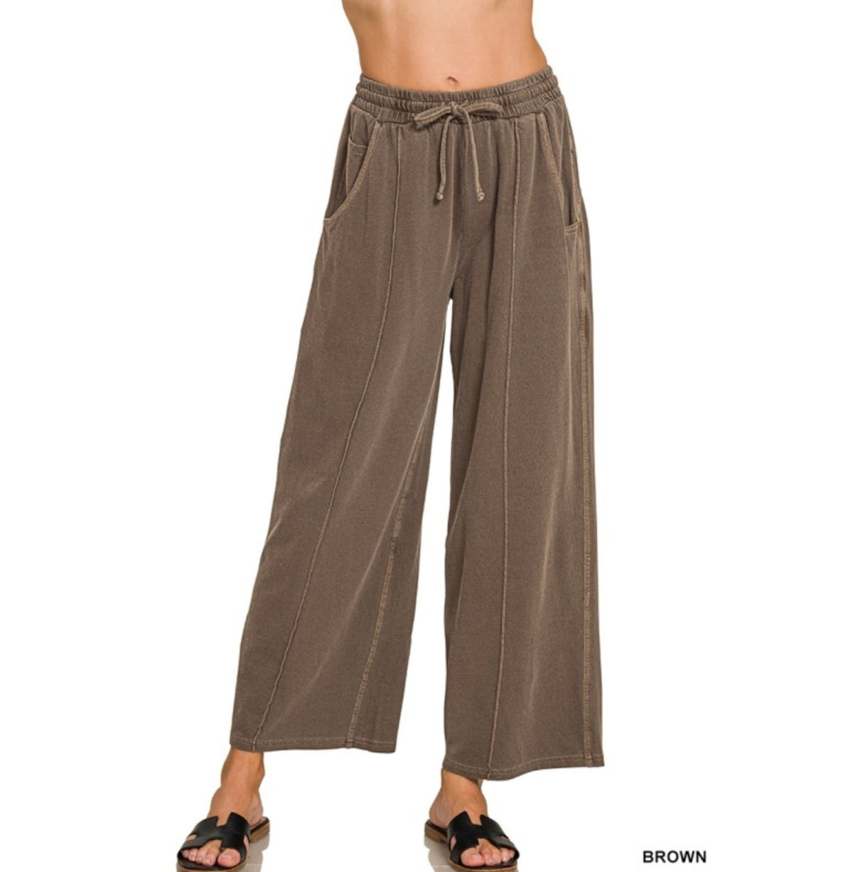 French Terry Wide Leg Pants - Brown