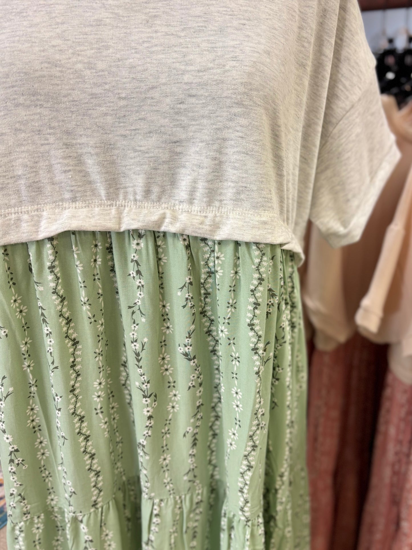 Simply Sweet Heather Grey & Sage French Terry Twofer Dress