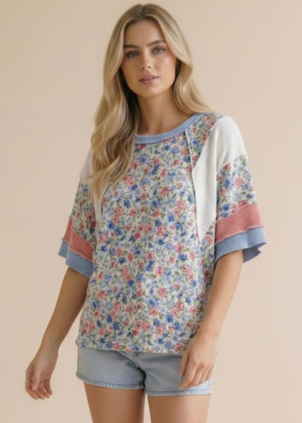 Spring Meadow Floral Colorblock Top