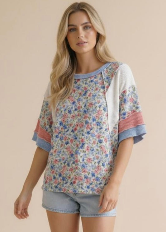 Spring Meadow Floral Colorblock Top