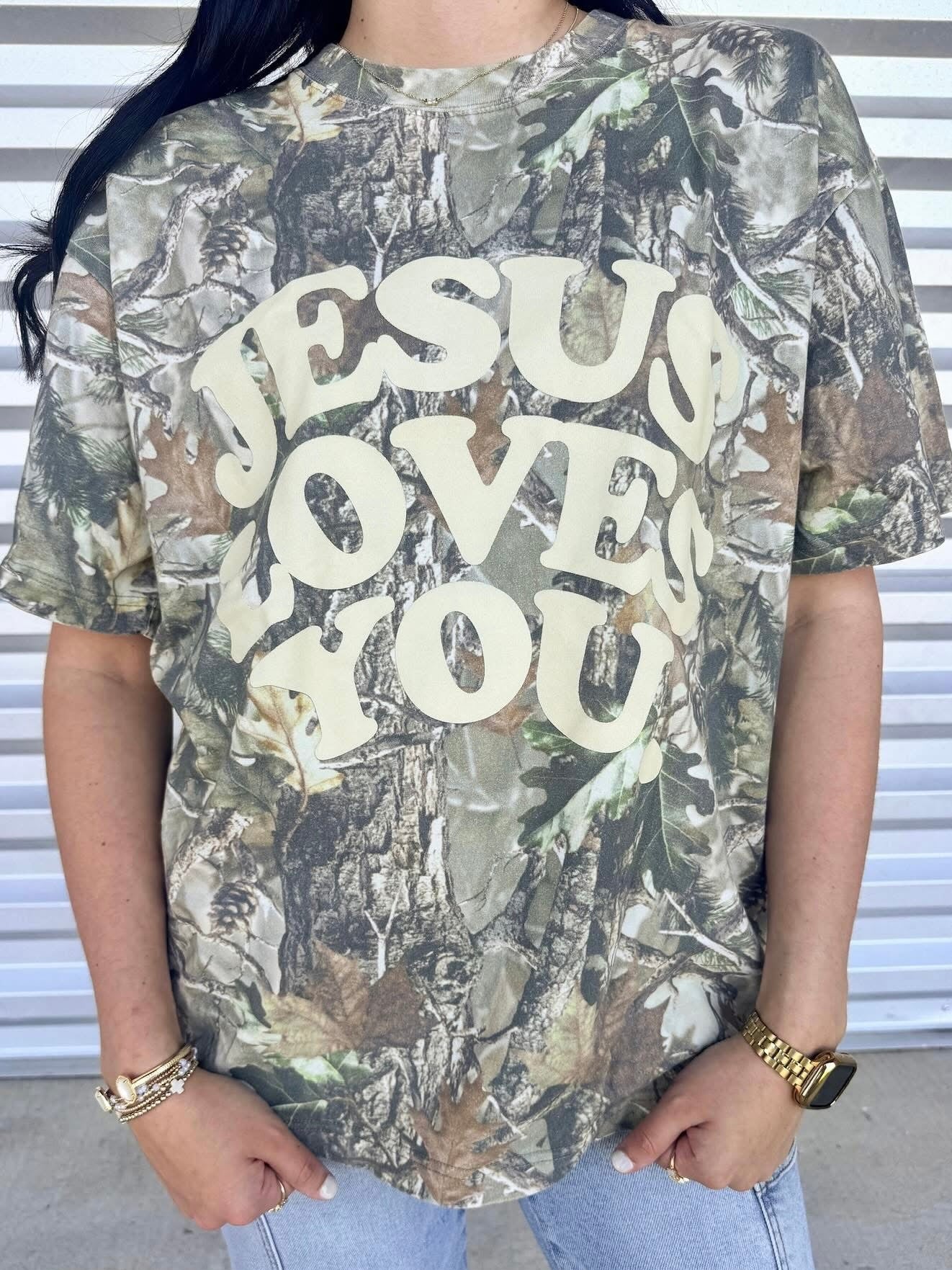 Jesus Loves You Oversized Heavyweight Camo Tee
