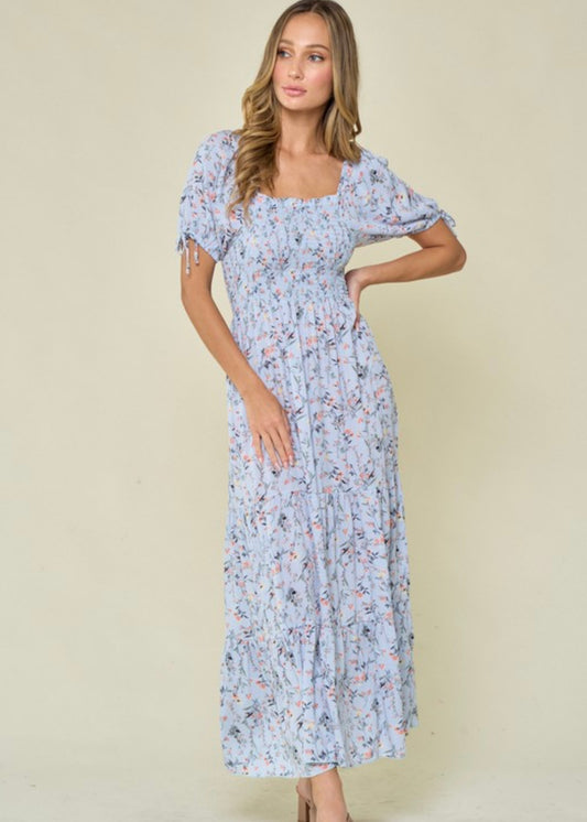 The Floral Blue Picnic Date Maxi Dress