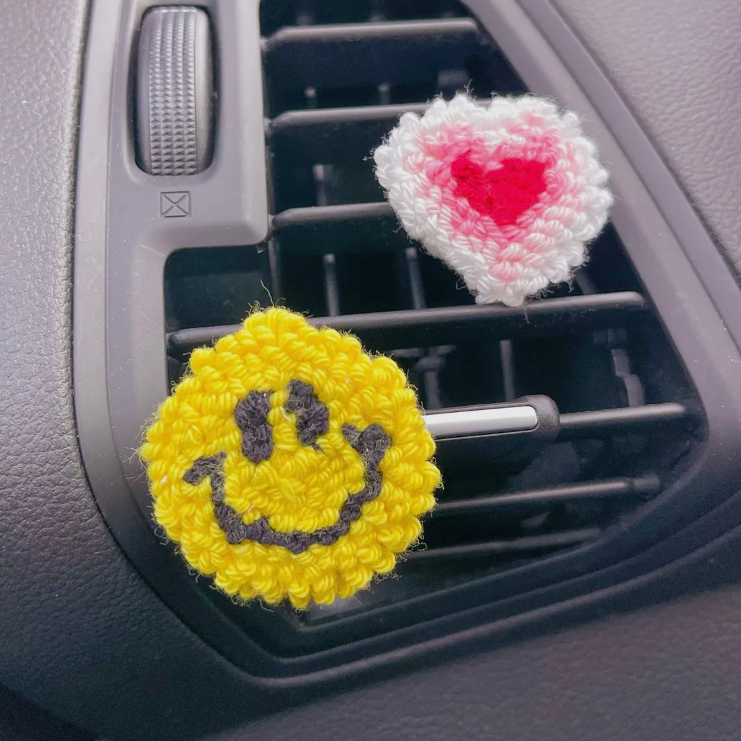 Smiley Face Punch Needle Car Vent Charm