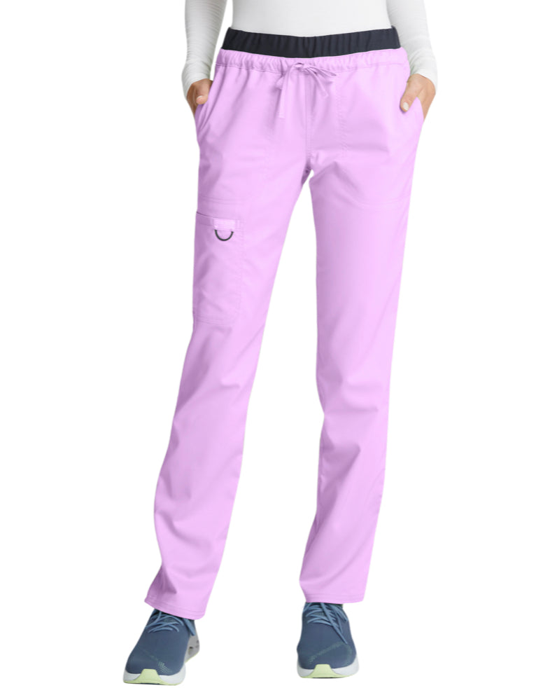 Women’s Cherokee Workwear Revolution Straight Leg Drawstring Pant With Knit Contrast - Purple Freesia