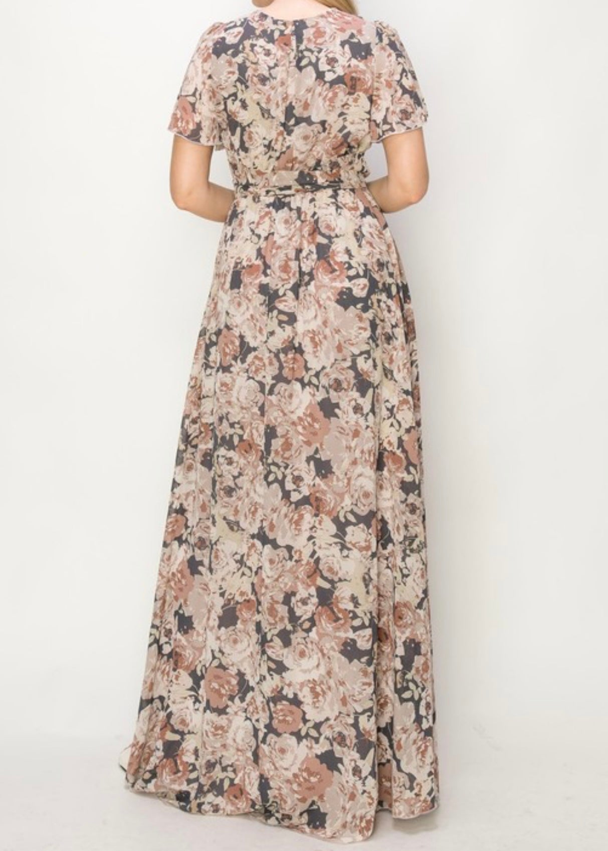 Chiffon Floral Wrap Front Slit Maxi Dress in Mauve