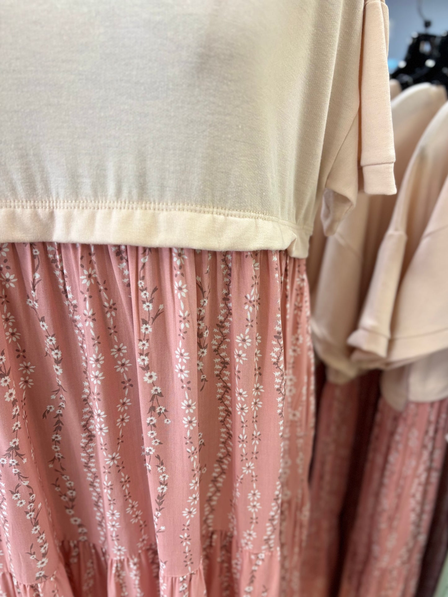 Simply Sweet Oatmeal & Coral French Terry Twofer Dress