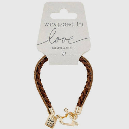 Wrapped in Love - Philippians 4:13 Brown Bracelet