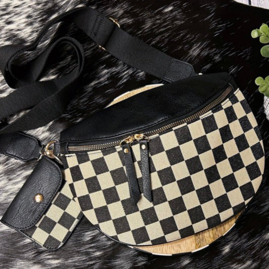 Checkered Black Duo Crossbody Sling Bag & Wallet