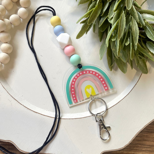 Pastel Rainbow Beaded ID Lanyard