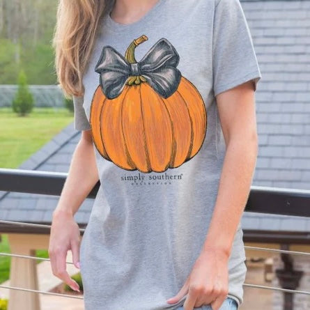 Simply Southern Pumpkin With Bow Short Sleeve Shirt