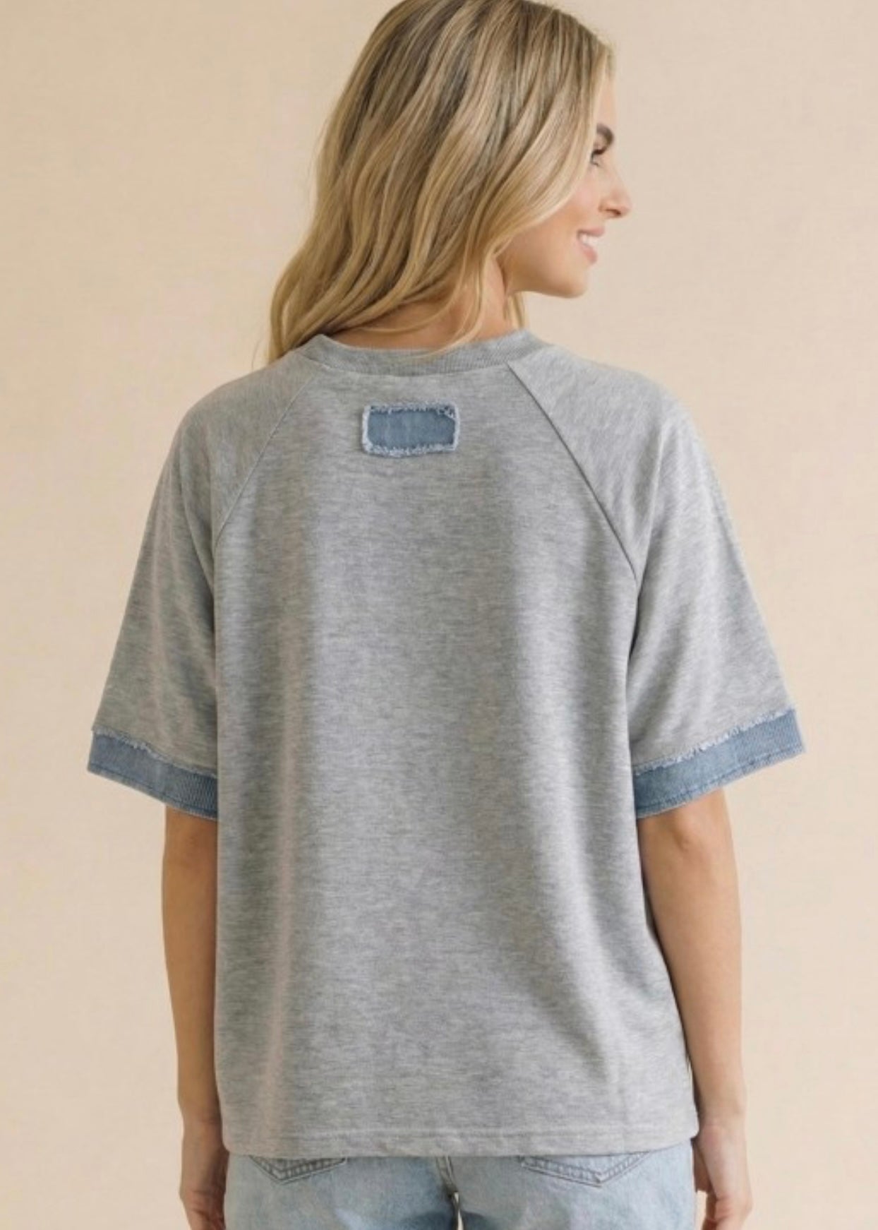 Denim Star Patchwork Washed French Terry Top