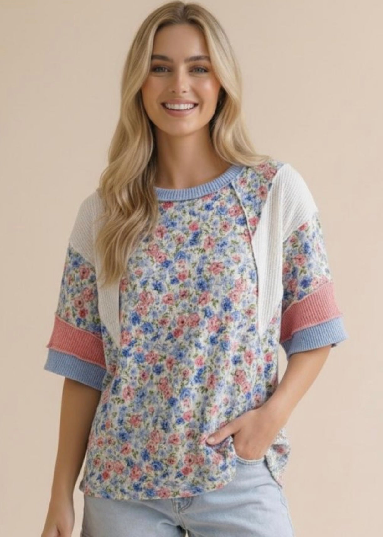 Spring Meadow Floral Colorblock Top
