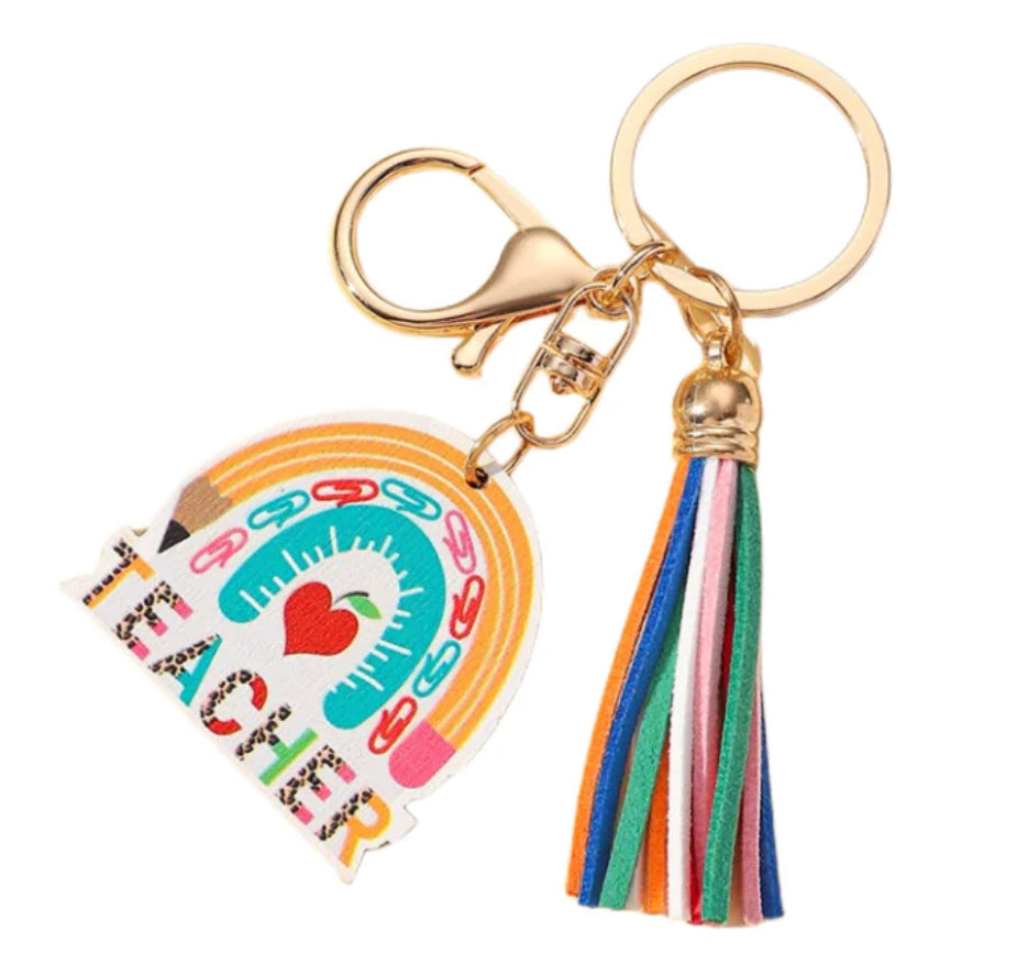 Teacher Tassel Keychain-Rainbow