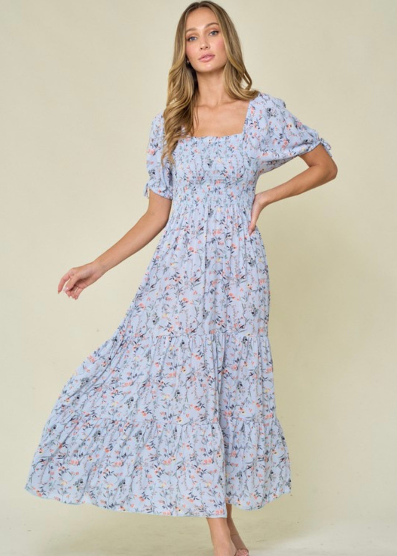The Floral Blue Picnic Date Maxi Dress