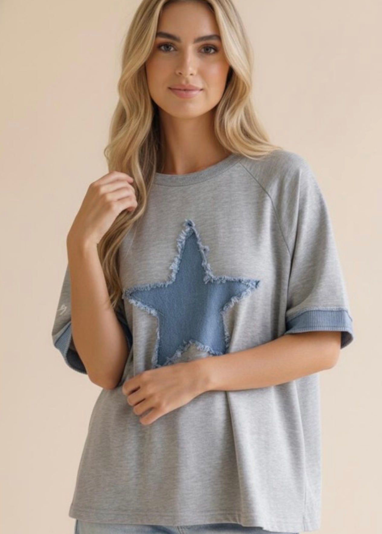 Denim Star Patchwork Washed French Terry Top