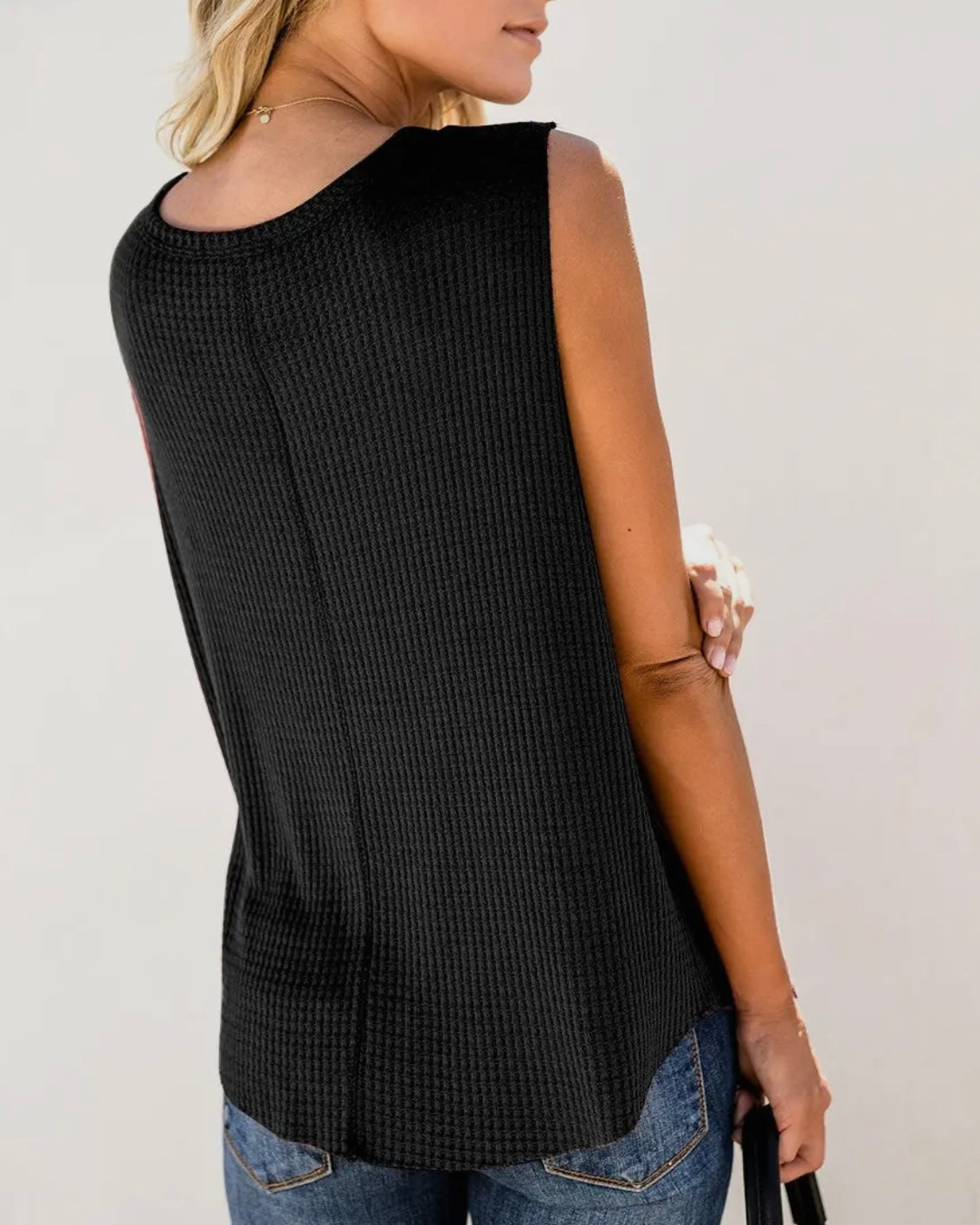 Everyday Sleeveless Waffle Top - Black