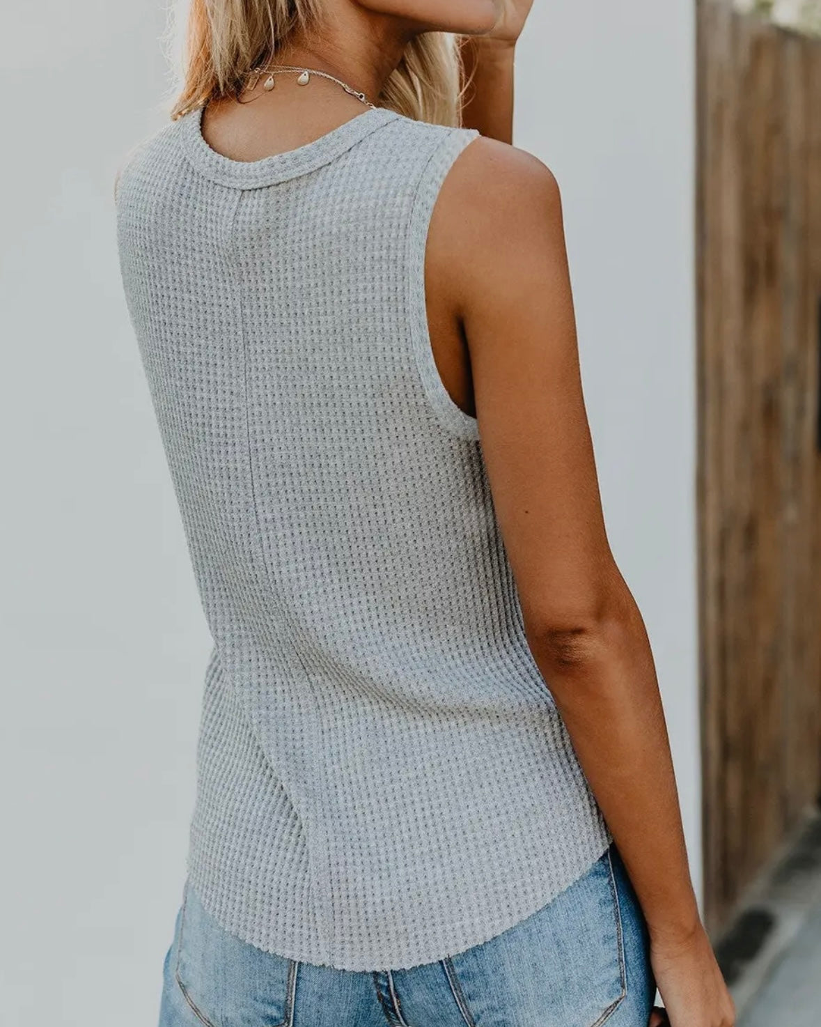 Everyday Sleeveless Waffle Top - Gray