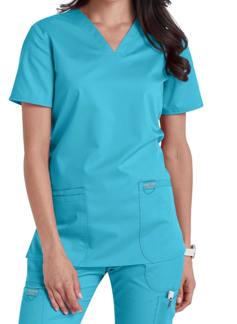 Women’s Cherokee Workwear Revolution V-Neck Top - Turquoise