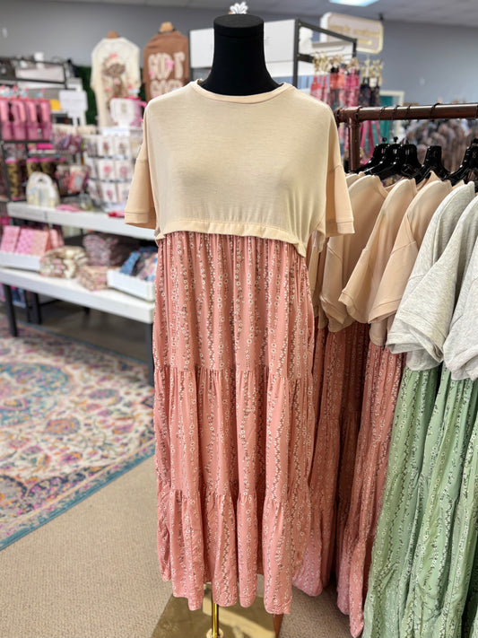 Simply Sweet Oatmeal & Coral French Terry Twofer Dress