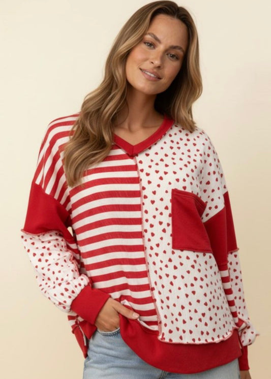 Love Struck Stripes & Hearts Color Block Top